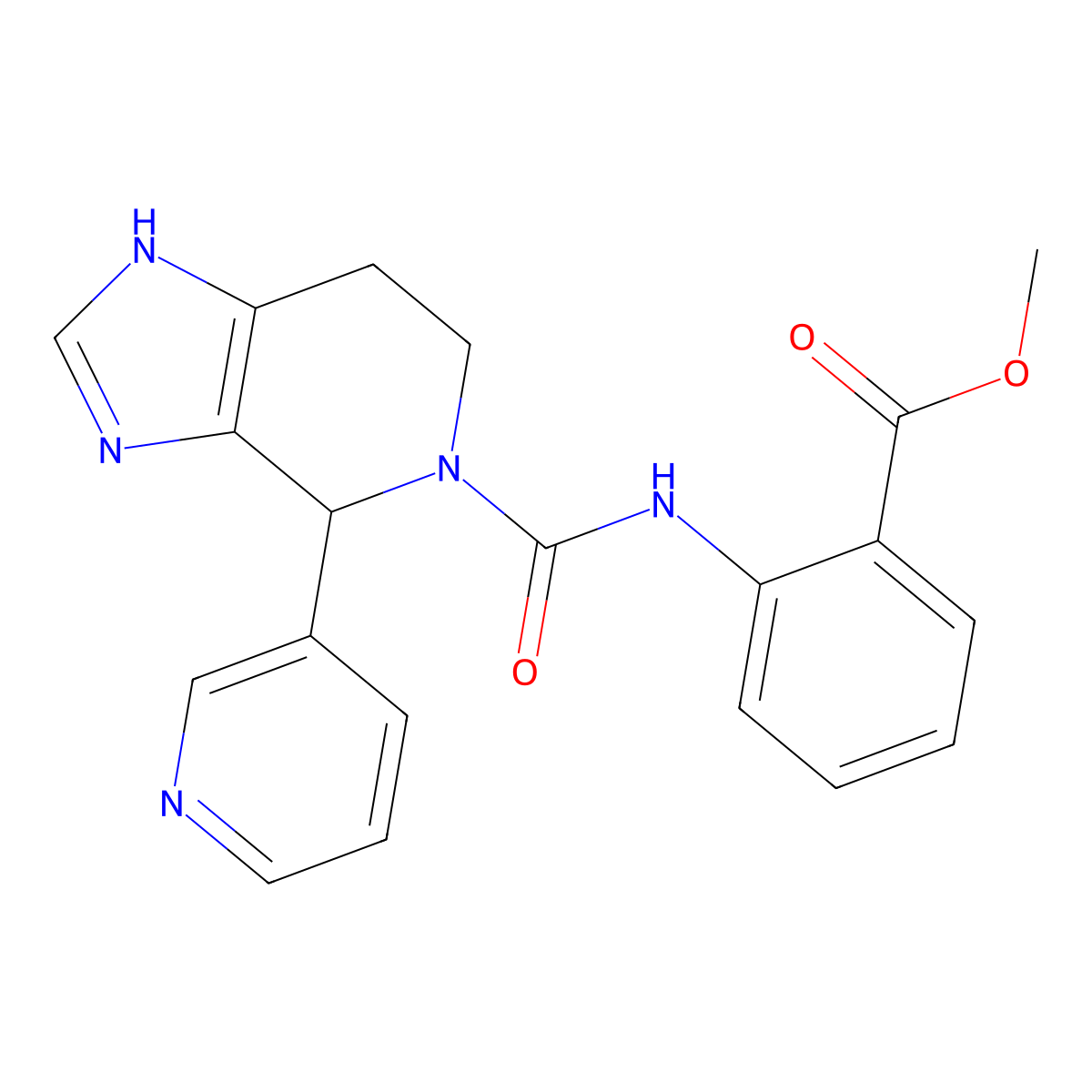 methyl 2-({[4-(pyridin-3-yl)-3,4,6,7-tetrahydro-5H-imidazo[4,5-c]pyridin-5-yl]carbonyl}amino)benzoate molecular structure, CAS 1040709-09-8