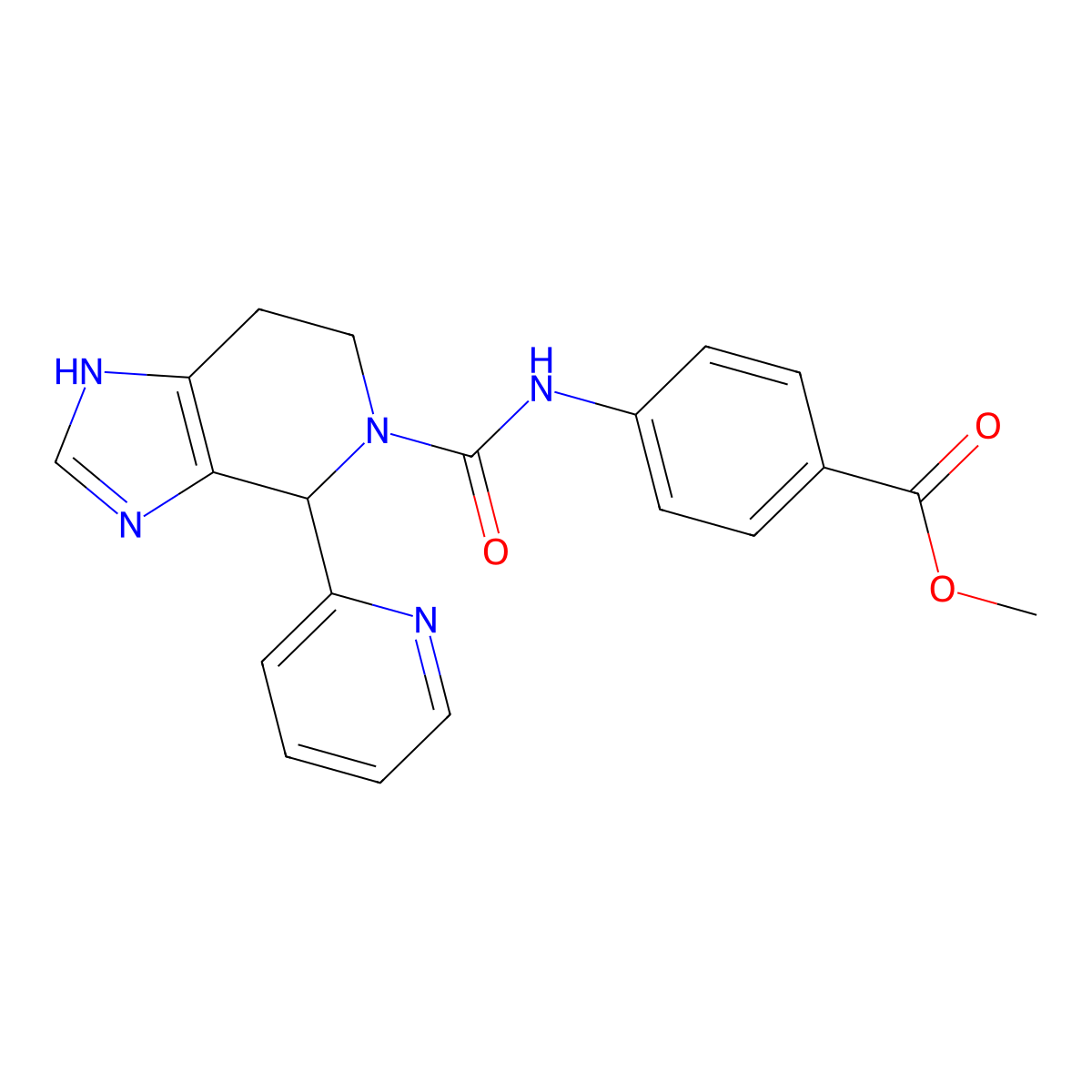 methyl 4-({[4-(pyridin-2-yl)-1,4,6,7-tetrahydro-5H-imidazo[4,5-c]pyridin-5-yl]carbonyl}amino)benzoate molecular structure, CAS 1040709-21-4