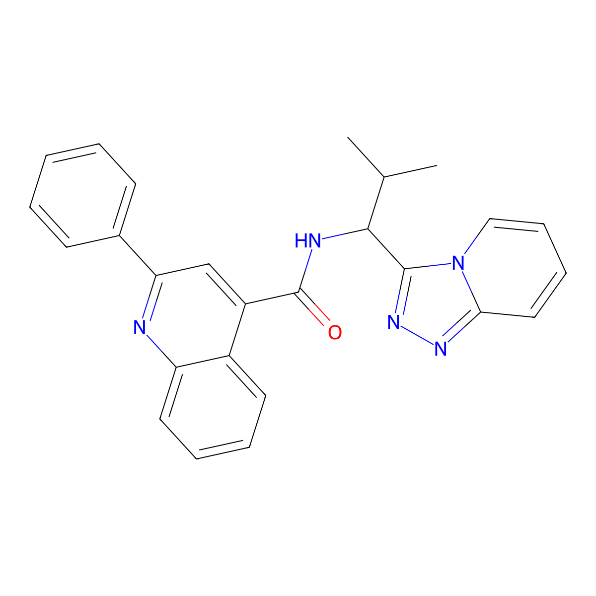 N-[2-methyl-1-([1,2,4]triazolo[4,3-a]pyridin-3-yl)propyl]-2-phenylquinoline-4-carboxamide molecular structure, CAS 1040709-29-2