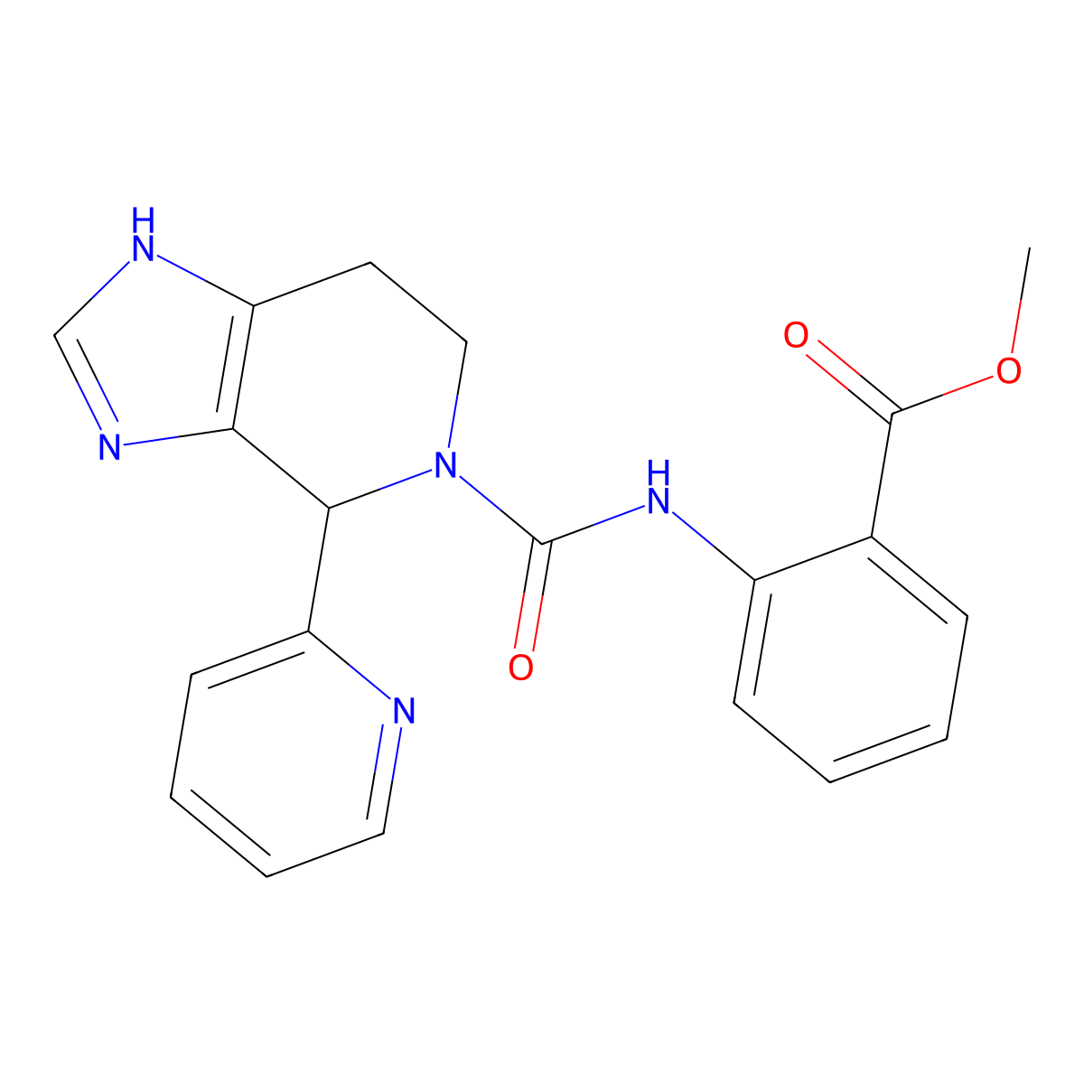 methyl 2-({[4-(pyridin-2-yl)-3,4,6,7-tetrahydro-5H-imidazo[4,5-c]pyridin-5-yl]carbonyl}amino)benzoate molecular structure, CAS 1040709-31-6