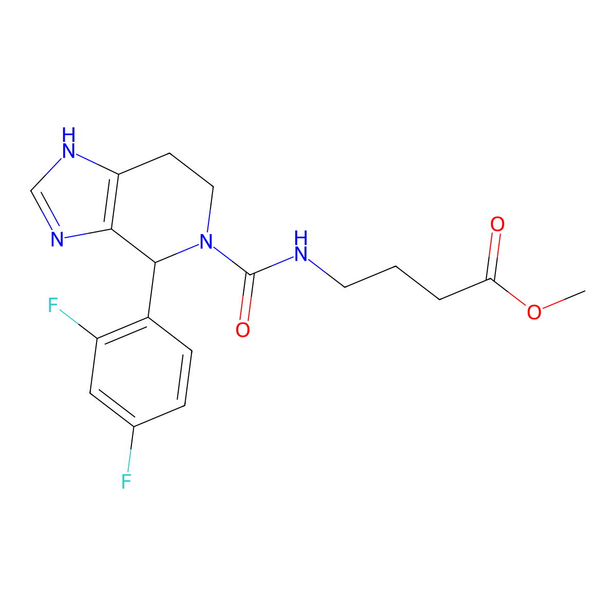 methyl 4-({[4-(2,4-difluorophenyl)-1,4,6,7-tetrahydro-5H-imidazo[4,5-c]pyridin-5-yl]carbonyl}amino)butanoate molecular structure, CAS 1040709-38-3