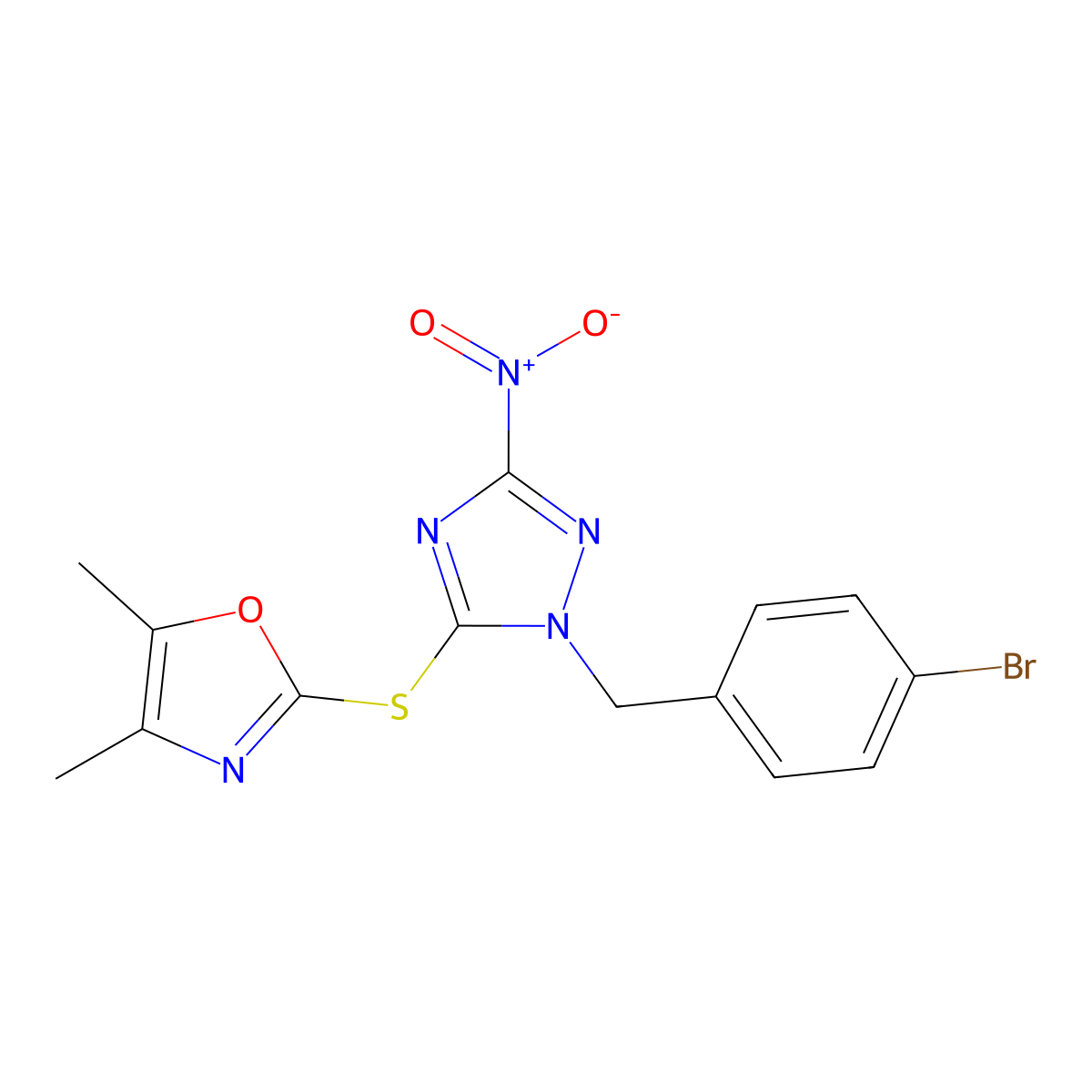 1-(4-bromobenzyl)-5-[(4,5-dimethyl-1,3-oxazol-2-yl)sulfanyl]-3-nitro-1H-1,2,4-triazole molecular structure, CAS 1040709-78-1