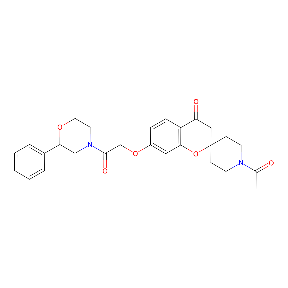 1'-acetyl-7-[2-oxo-2-(2-phenylmorpholin-4-yl)ethoxy]spiro[chromene-2,4'-piperidin]-4(3H)-one molecular structure, CAS 1040710-03-9