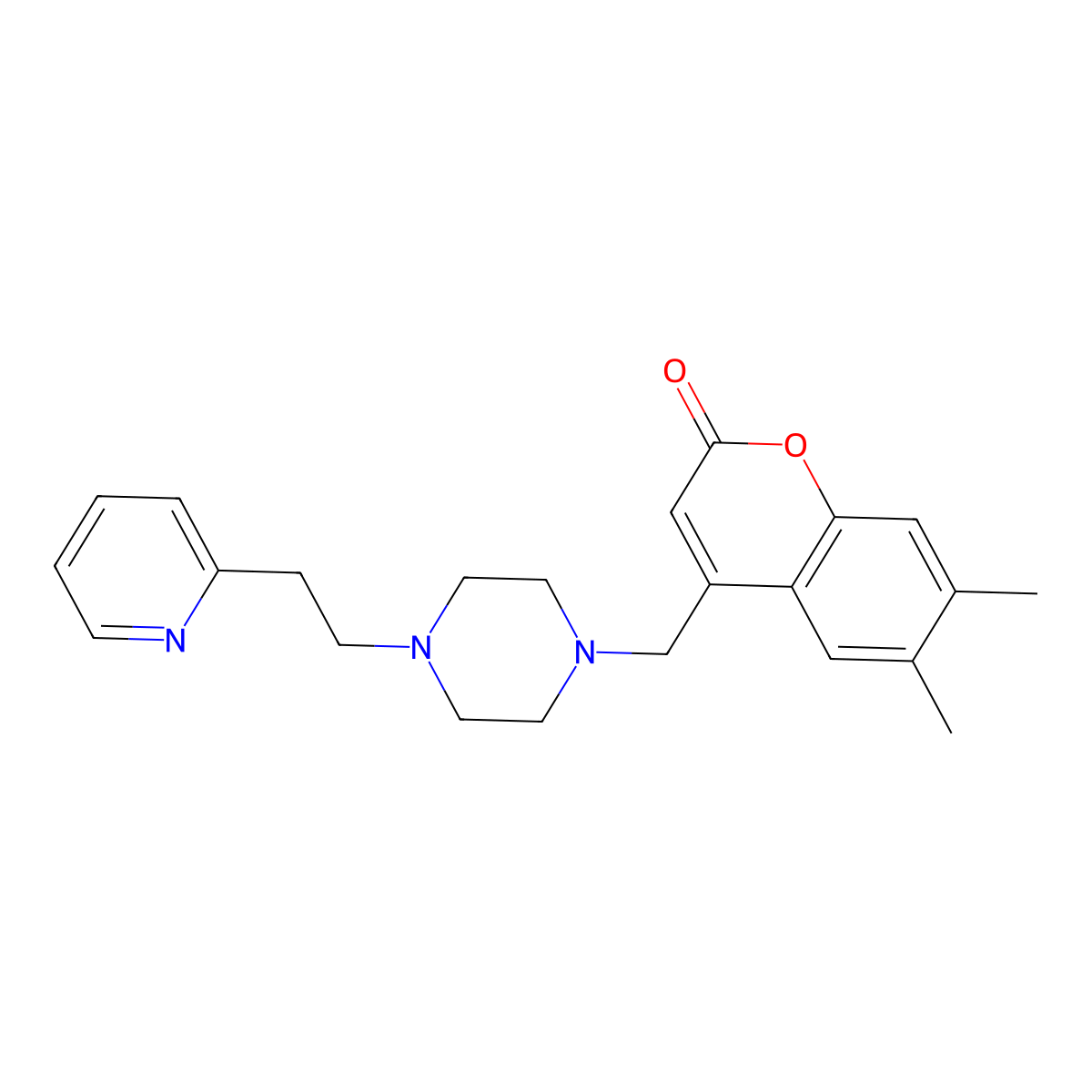 6,7-dimethyl-4-({4-[2-(pyridin-2-yl)ethyl]piperazin-1-yl}methyl)-2H-chromen-2-one molecular structure, CAS 1040710-15-3