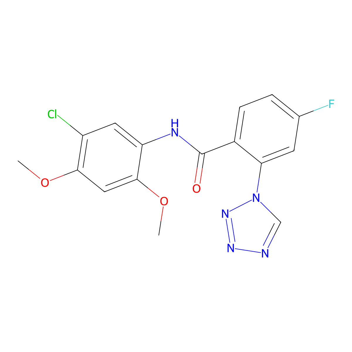 N-(5-chloro-2,4-dimethoxyphenyl)-4-fluoro-2-(1H-tetrazol-1-yl)benzamide molecular structure, CAS 1040710-25-5