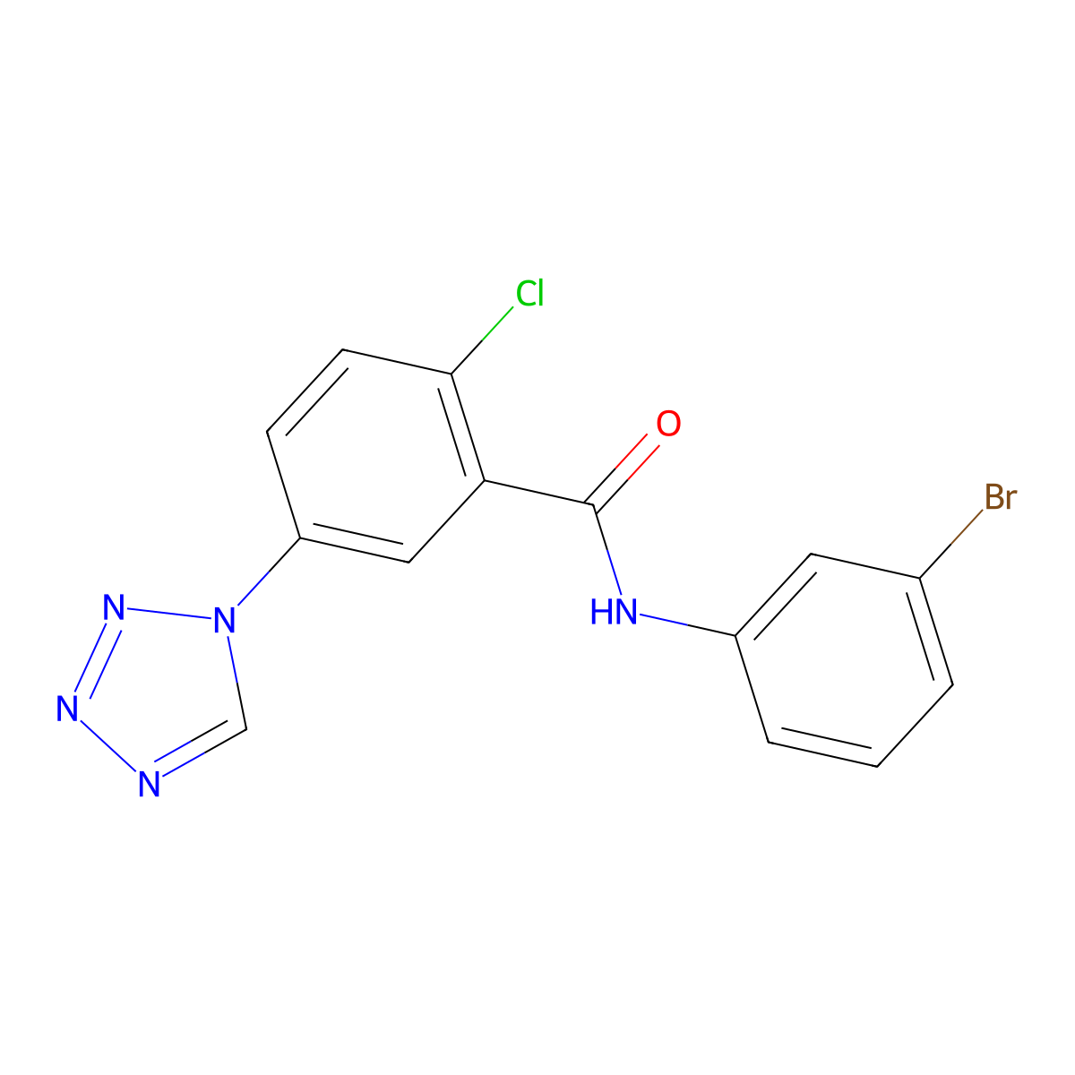 N-(3-bromophenyl)-2-chloro-5-(1H-tetrazol-1-yl)benzamide molecular structure, CAS 1040711-07-6