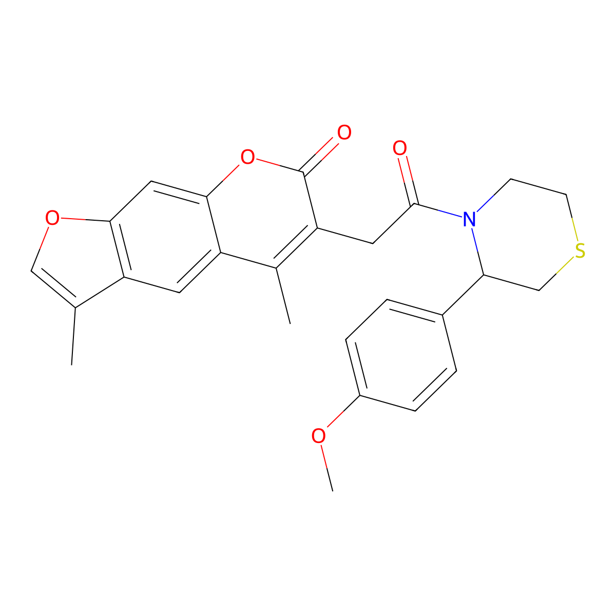 6-{2-[3-(4-methoxyphenyl)thiomorpholin-4-yl]-2-oxoethyl}-3,5-dimethyl-7H-furo[3,2-g]chromen-7-one molecular structure, CAS 1040711-36-1
