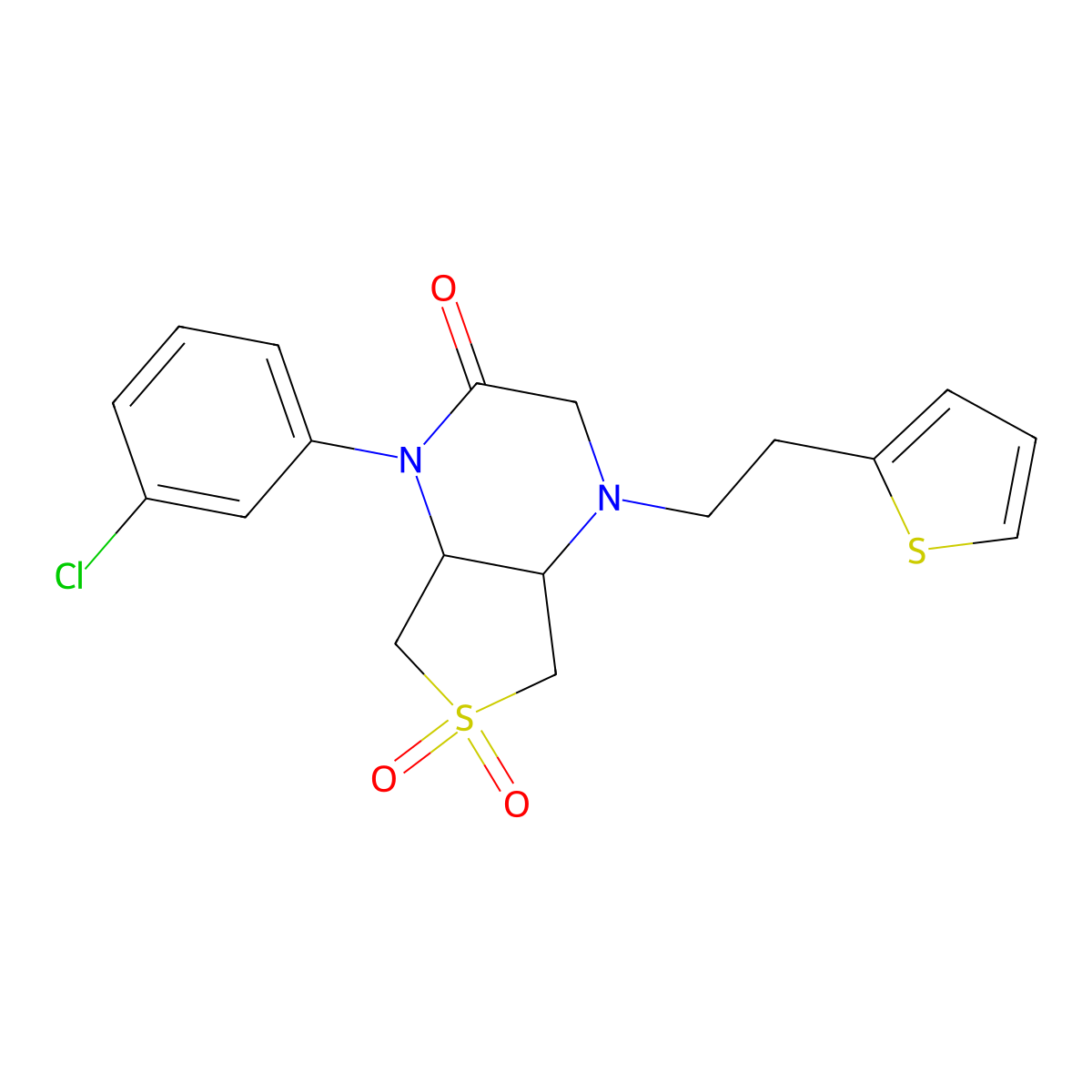1-(3-chlorophenyl)-4-(2-(thiophen-2-yl)ethyl)hexahydrothieno[3,4-b]pyrazin-2(1H)-one 6,6-dioxide molecular structure, CAS 1040711-59-8