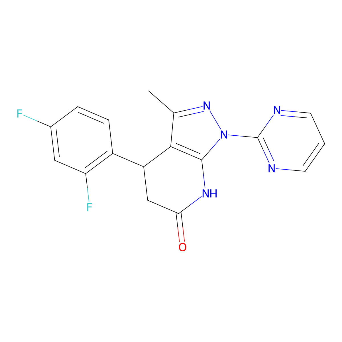 4-(2,4-difluorophenyl)-3-methyl-1-(pyrimidin-2-yl)-4,5-dihydro-1H-pyrazolo[3,4-b]pyridin-6-ol molecular structure, CAS 1040711-66-7