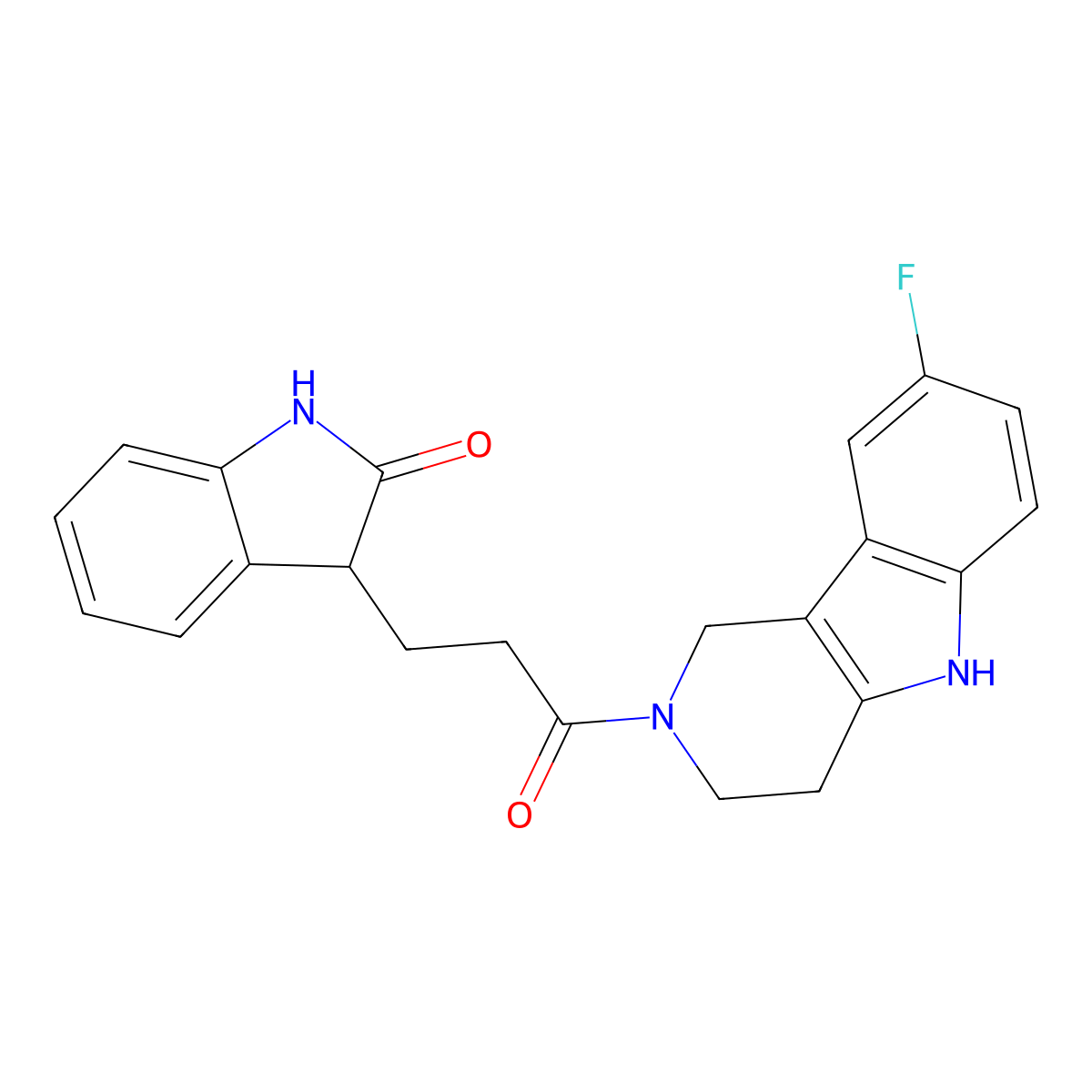 3-[3-(8-fluoro-1,3,4,5-tetrahydro-2H-pyrido[4,3-b]indol-2-yl)-3-oxopropyl]-1,3-dihydro-2H-indol-2-one molecular structure, CAS 1040711-69-0