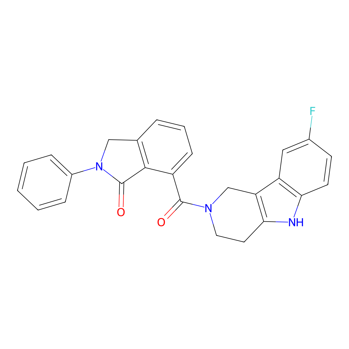 7-[(8-fluoro-1,3,4,5-tetrahydro-2H-pyrido[4,3-b]indol-2-yl)carbonyl]-2-phenyl-2,3-dihydro-1H-isoindol-1-one molecular structure, CAS 1040712-87-5