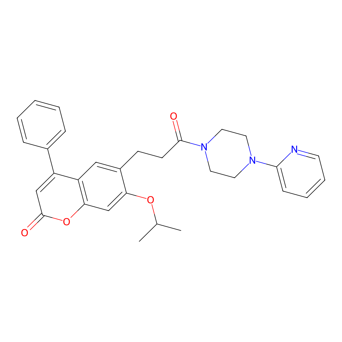 7-isopropoxy-6-{3-oxo-3-[4-(2-pyridyl)piperazino]propyl}-4-phenyl-2H-chromen-2-one molecular structure, CAS 1040713-03-8