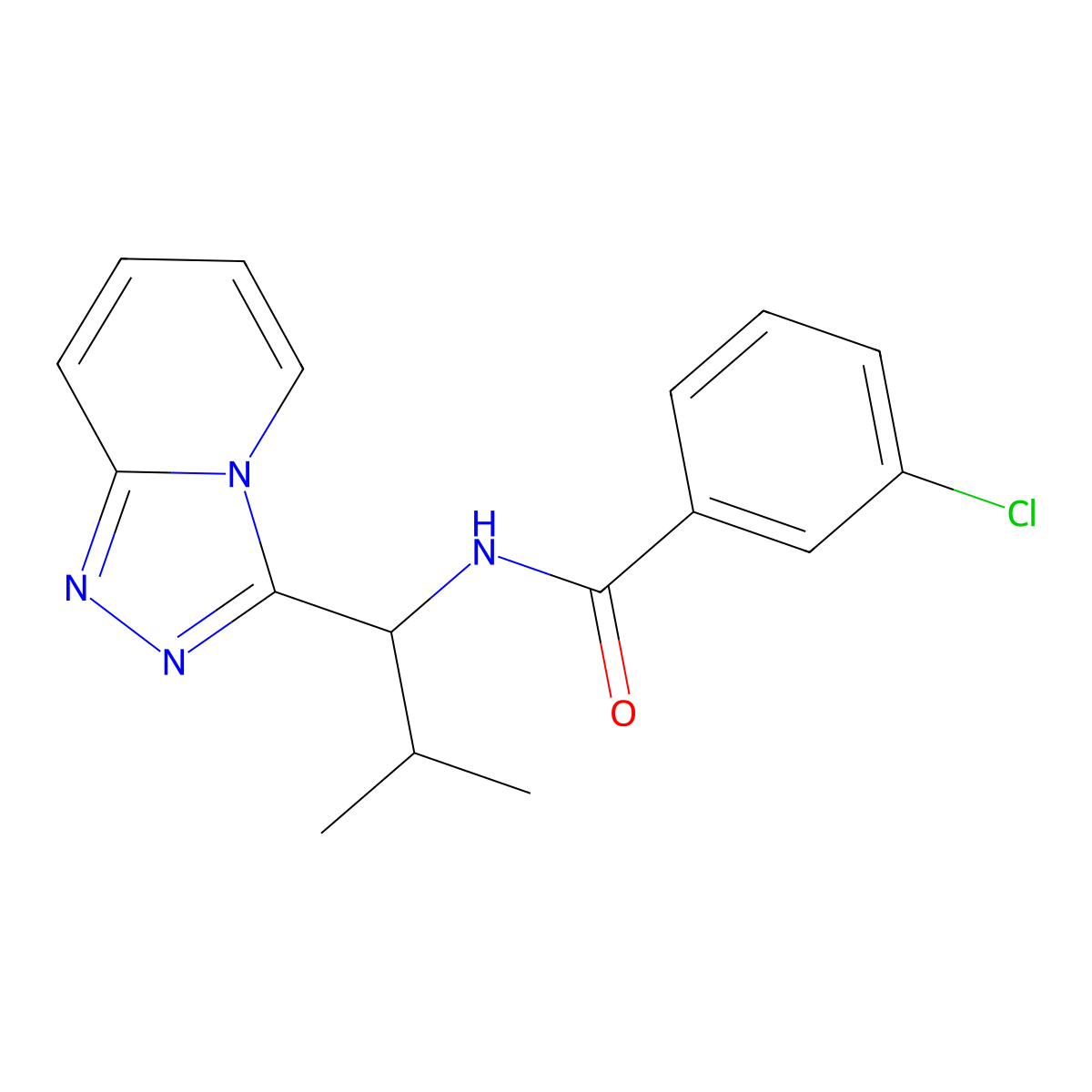 3-chloro-N-[2-methyl-1-([1,2,4]triazolo[4,3-a]pyridin-3-yl)propyl]benzamide molecular structure, CAS 1040713-09-4