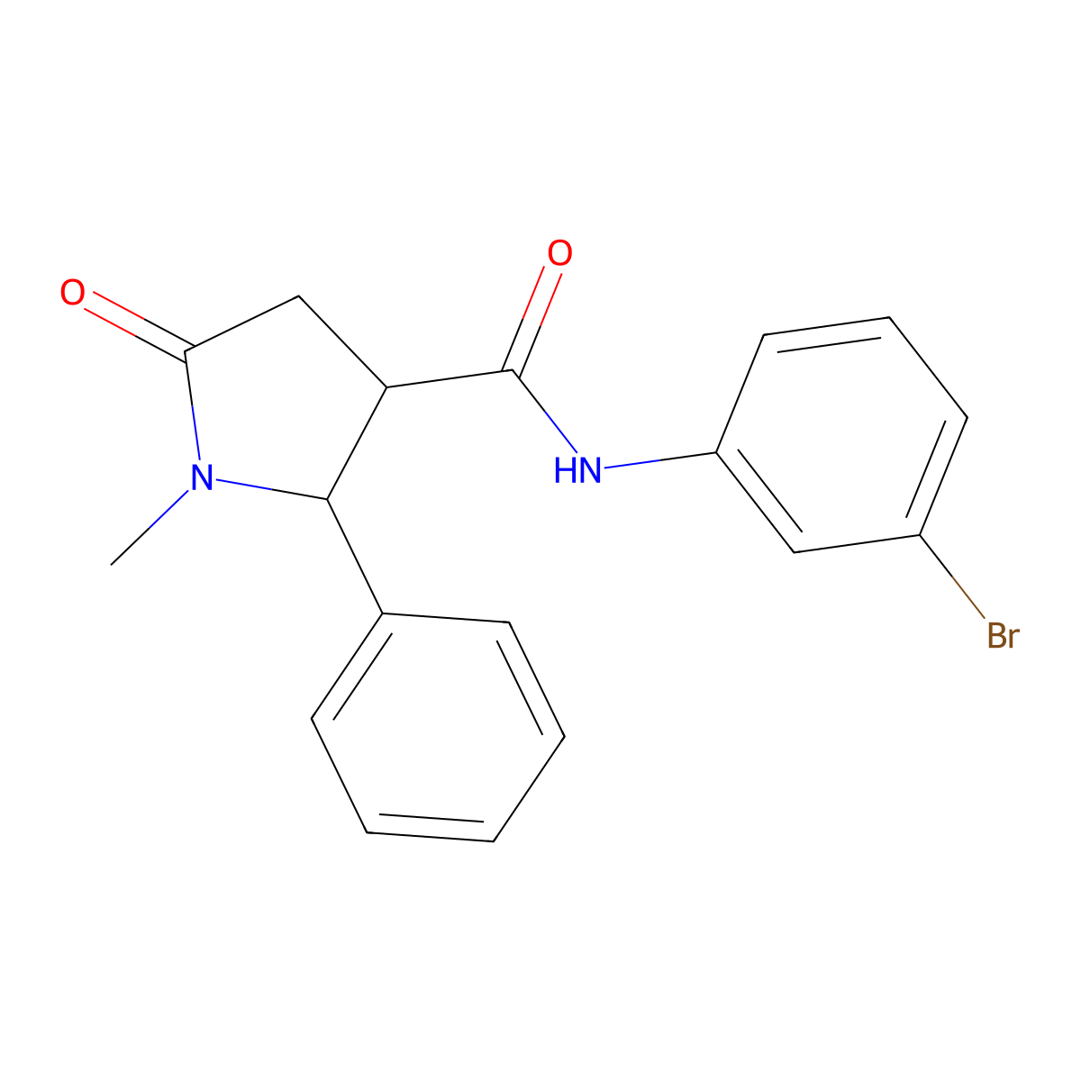 N-(3-bromophenyl)-1-methyl-5-oxo-2-phenylpyrrolidine-3-carboxamide molecular structure, CAS 1040714-17-7