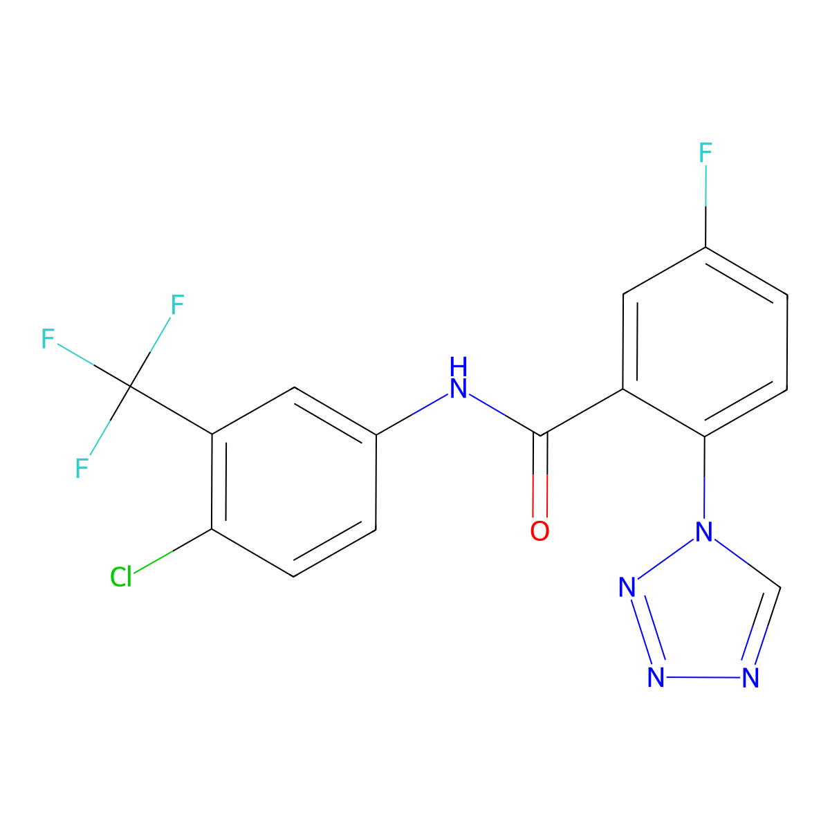 N-[4-chloro-3-(trifluoromethyl)phenyl]-5-fluoro-2-(1H-tetrazol-1-yl)benzamide molecular structure, CAS 1040714-35-9
