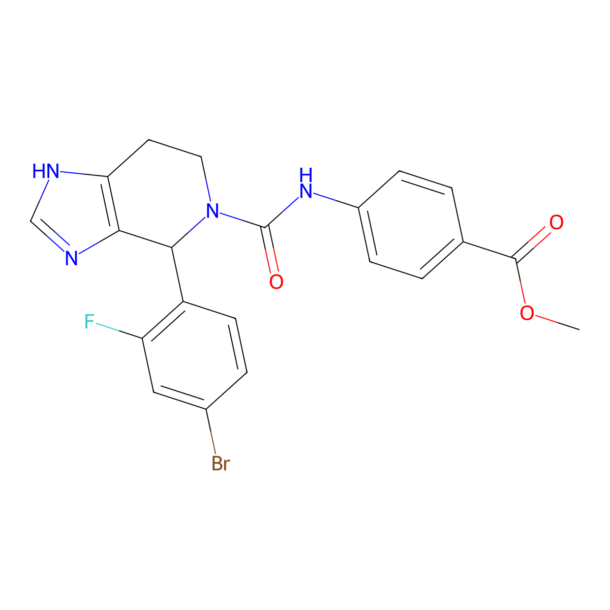 methyl 4-({[4-(4-bromo-2-fluorophenyl)-3,4,6,7-tetrahydro-5H-imidazo[4,5-c]pyridin-5-yl]carbonyl}amino)benzoate molecular structure, CAS 1040714-63-3