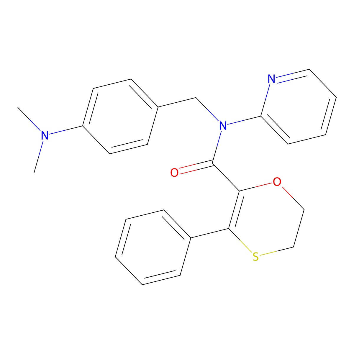 N-[4-(dimethylamino)benzyl]-3-phenyl-N-(pyridin-2-yl)-5,6-dihydro-1,4-oxathiine-2-carboxamide molecular structure, CAS 1040714-73-5