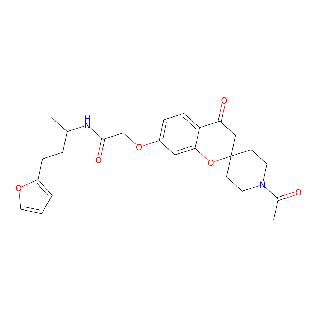 2-[(1'-acetyl-4-oxo-3,4-dihydrospiro[chromene-2,4'-piperidin]-7-yl)oxy]-N-[3-(2-furyl)-1-methylpropyl]acetamide molecular structure, CAS 1040715-23-8
