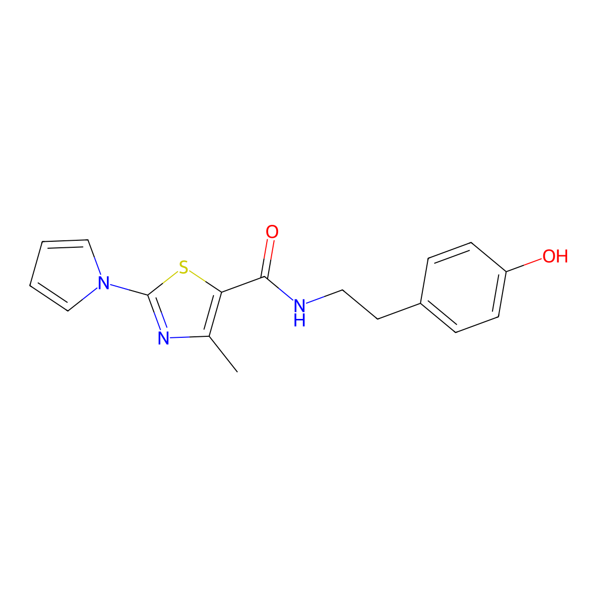 N-[2-(4-hydroxyphenyl)ethyl]-4-methyl-2-(1H-pyrrol-1-yl)-1,3-thiazole-5-carboxamide molecular structure, CAS 1040715-46-5