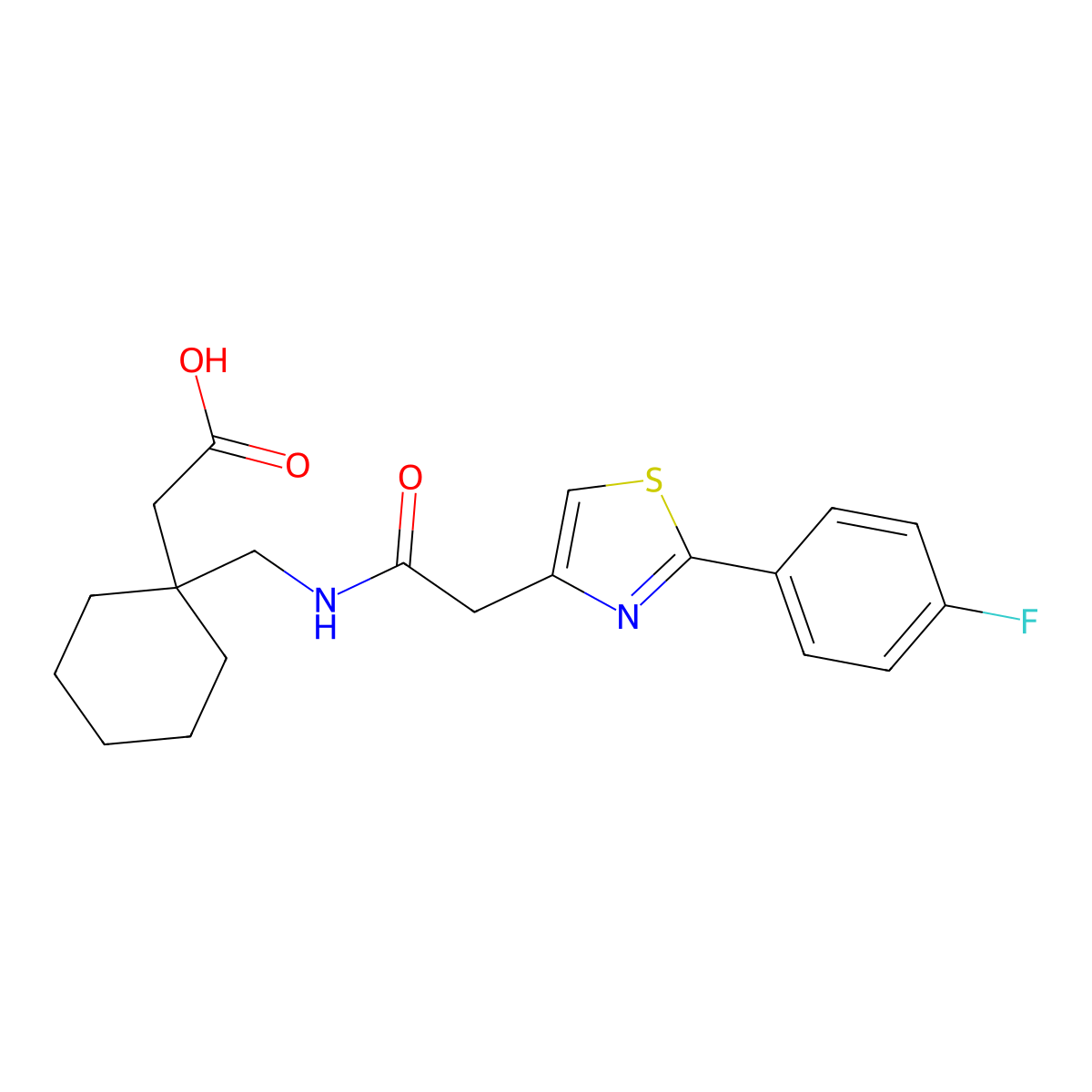 {1-[({[2-(4-Fluorophenyl)-1,3-thiazol-4-yl]acetyl}amino)methyl]cyclohexyl}acetic acid molecular structure, CAS 1040715-63-6