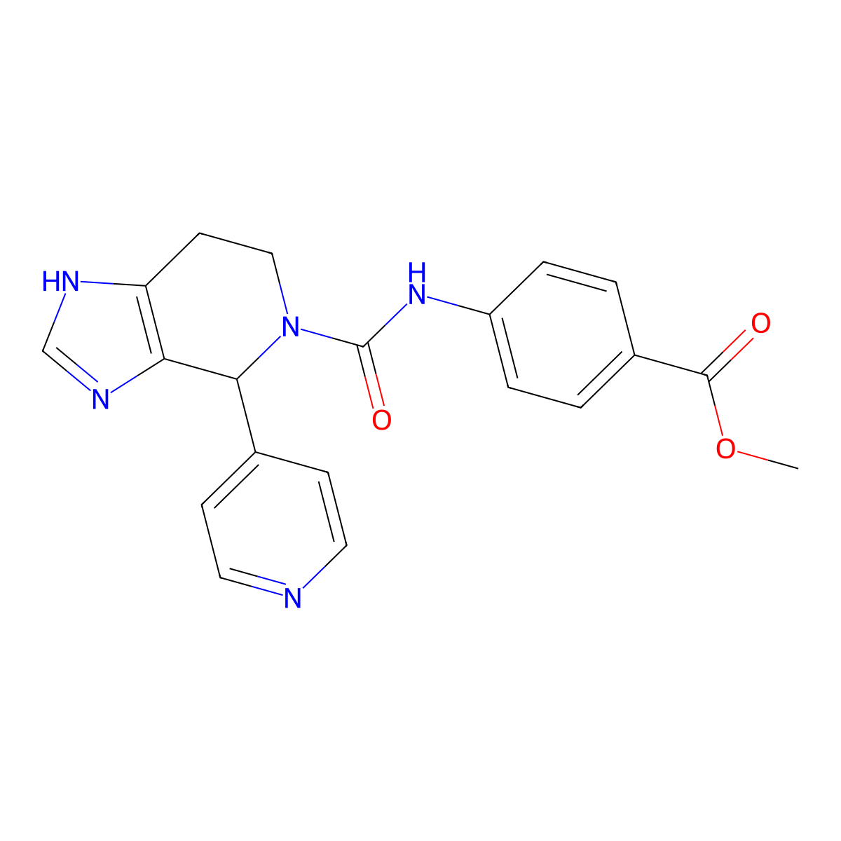 methyl 4-({[4-(pyridin-4-yl)-3,4,6,7-tetrahydro-5H-imidazo[4,5-c]pyridin-5-yl]carbonyl}amino)benzoate molecular structure, CAS 1040715-71-6