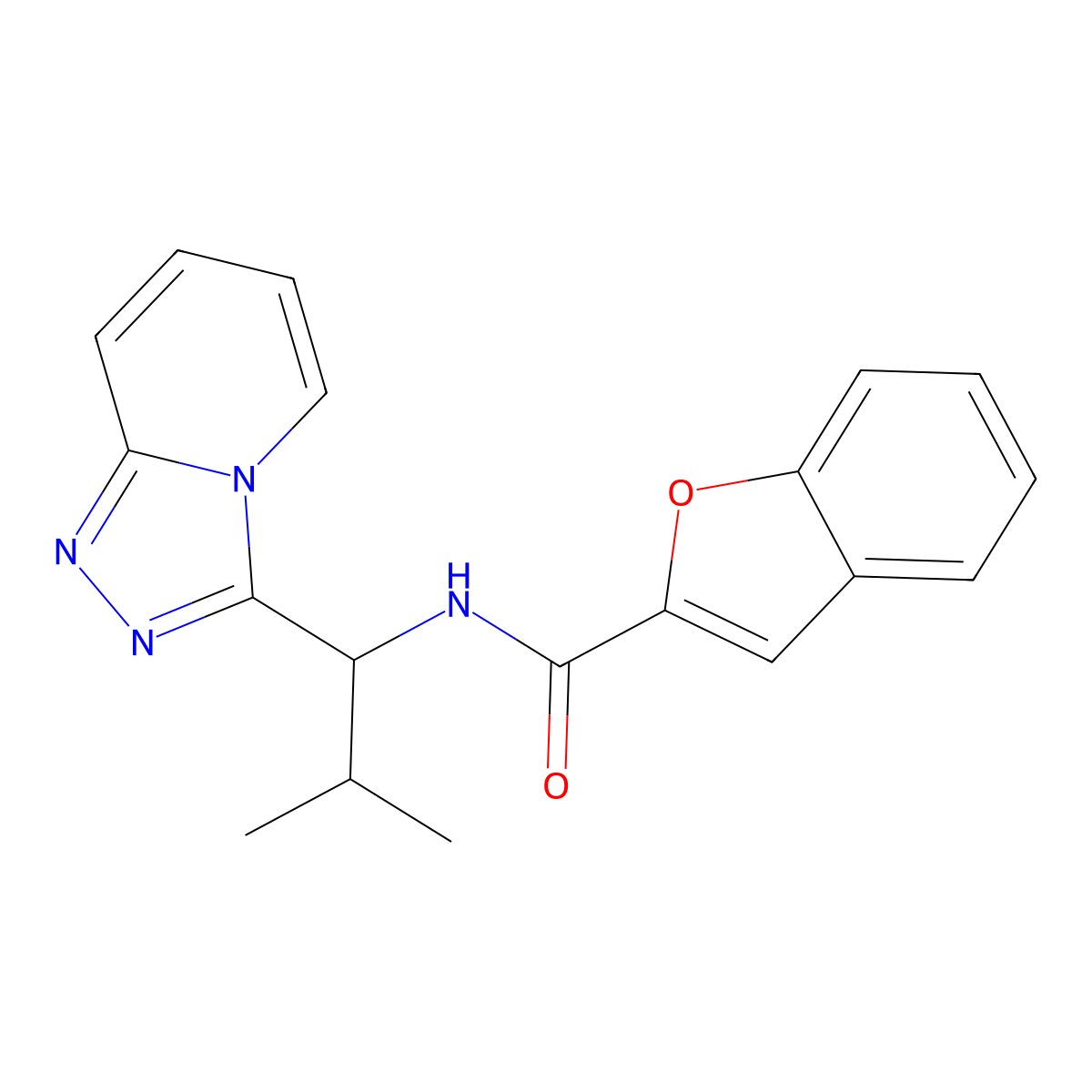 N-[2-methyl-1-([1,2,4]triazolo[4,3-a]pyridin-3-yl)propyl]-1-benzofuran-2-carboxamide molecular structure, CAS 1040716-01-5
