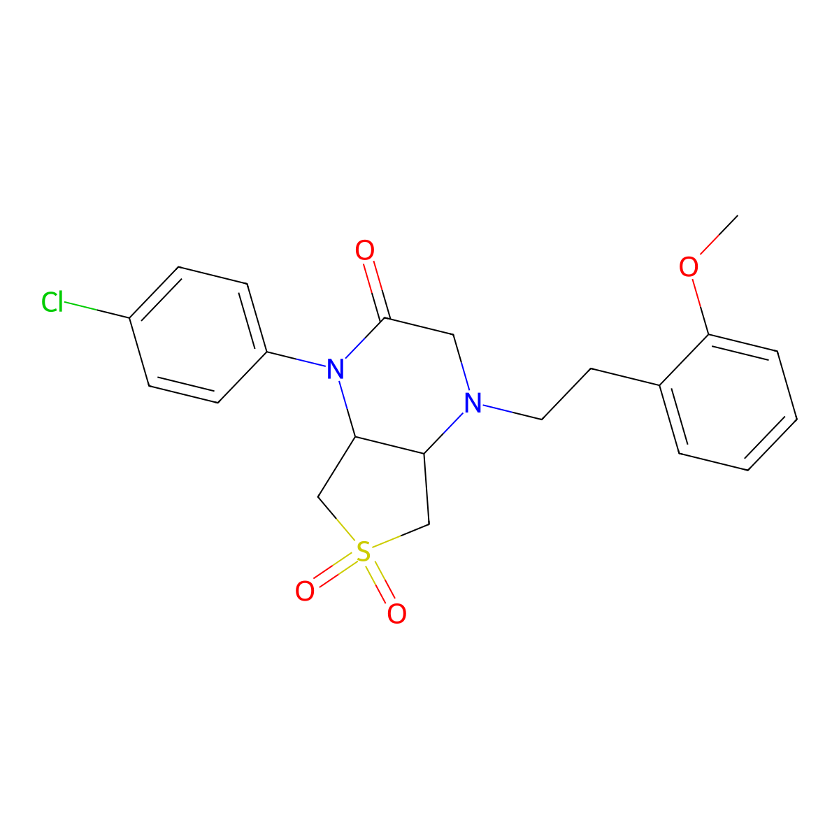 1-(4-chlorophenyl)-4-(2-methoxyphenethyl)hexahydrothieno[3,4-b]pyrazin-2(1H)-one 6,6-dioxide molecular structure, CAS 1040716-24-2