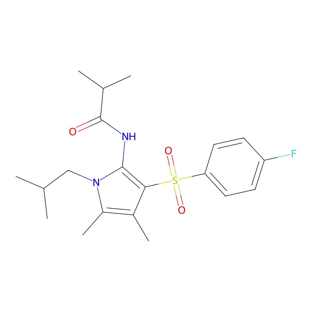 N-{3-[(4-fluorophenyl)sulfonyl]-4,5-dimethyl-1-(2-methylpropyl)-1H-pyrrol-2-yl}-2-methylpropanamide molecular structure, CAS 1040716-62-8