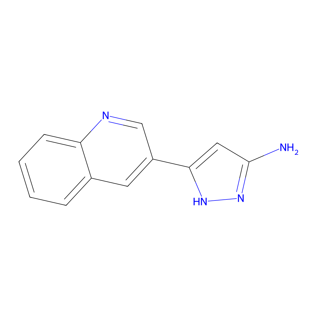 5-Quinolin-3-yl-2H-pyrazol-3-ylamine molecular structure, CAS 1040724-46-6