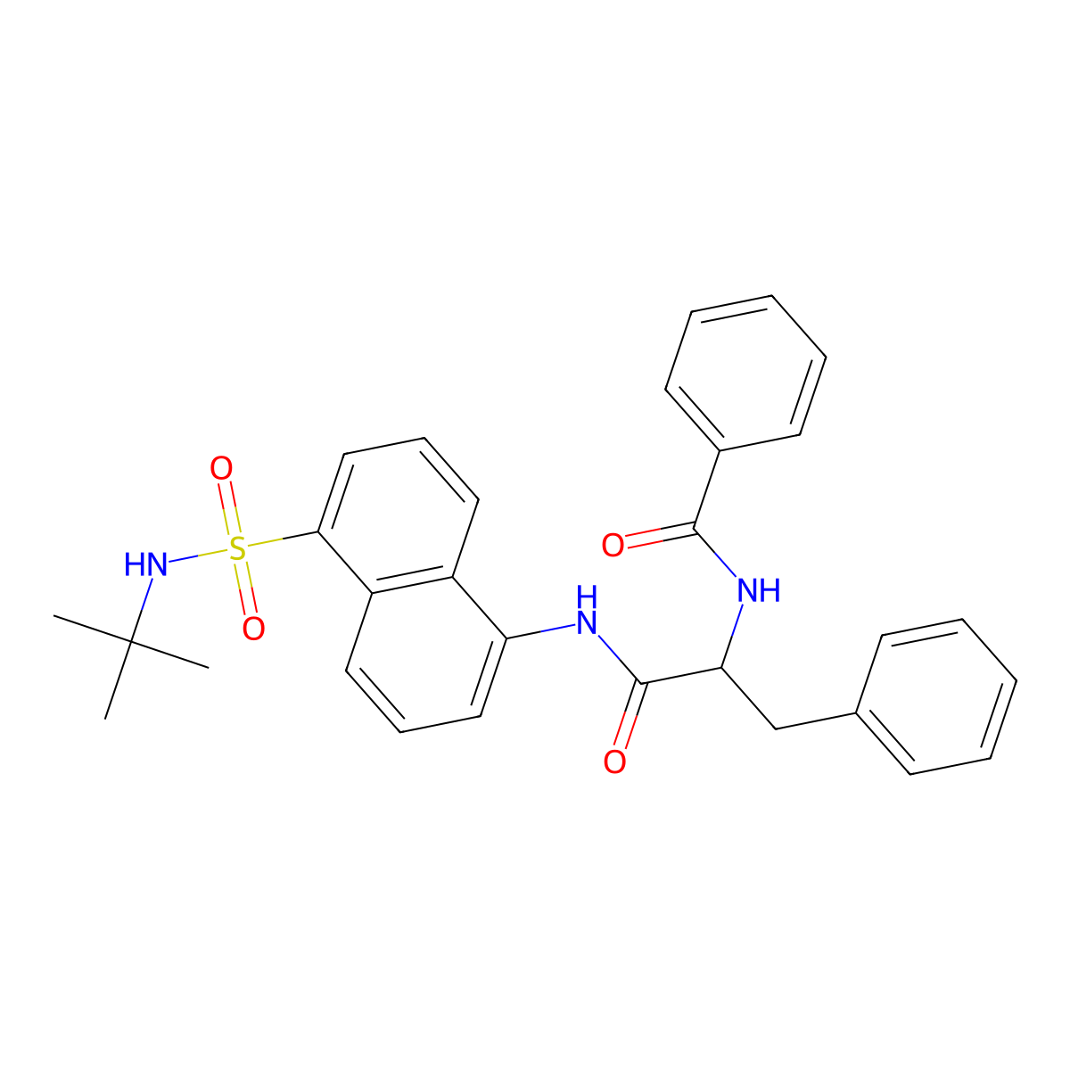 N-(5-{[(tert-butyl)amino]sulfonyl}naphthyl)-3-phenyl-2-(phenylcarbonylamino)pr opanamide molecular structure, CAS 1040754-67-3