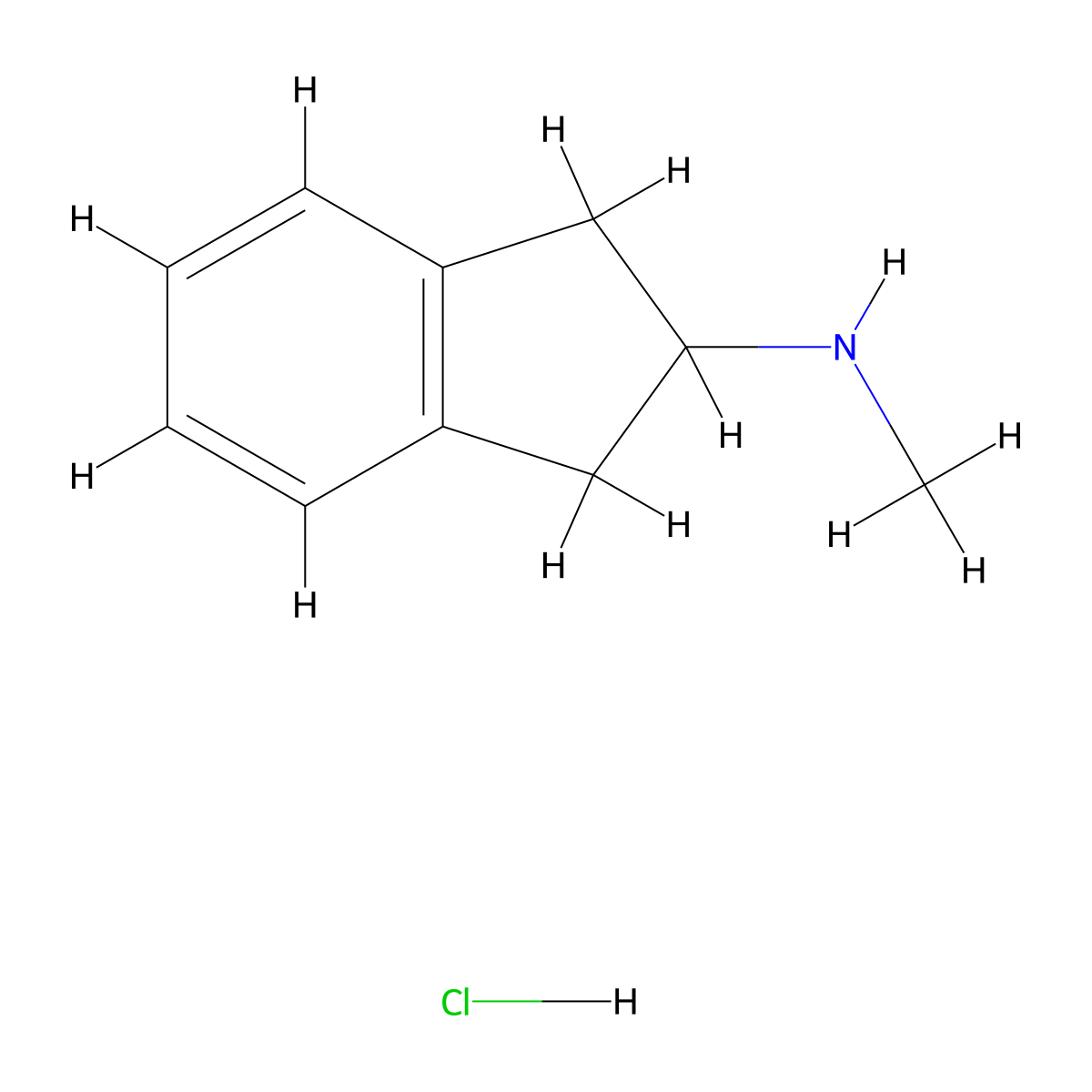 1H-Inden-2-amine, 2,3-dihydro-N-methyl-, hydrochloride (1:1) molecular structure, CAS 10408-85-2