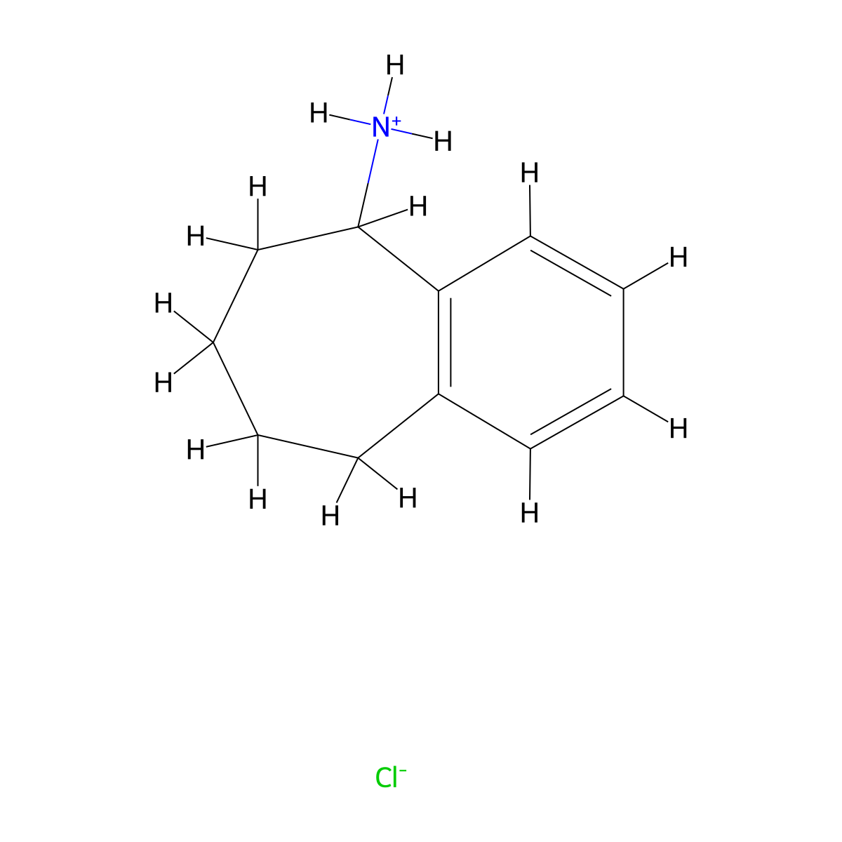 5H-Benzocyclohepten-5-amine, 6,7,8,9-tetrahydro-, hydrochloride (1:1) molecular structure, CAS 10408-86-3