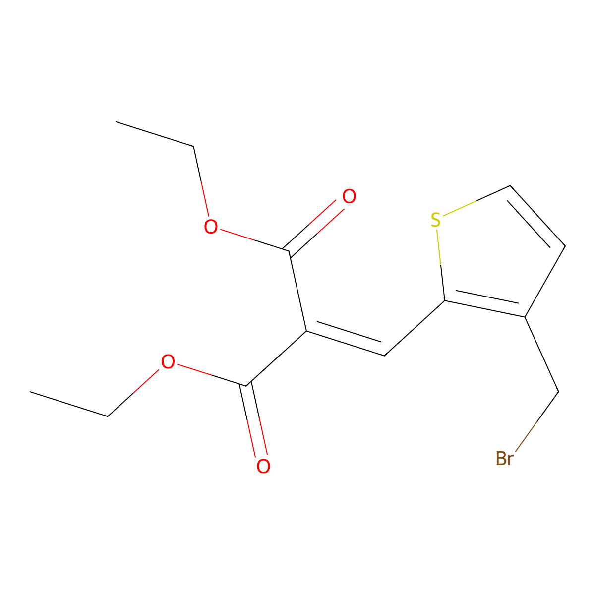 Diethyl 2-((3-(bromomethyl)thiophen-2-yl)methylene)malonate molecular structure, CAS 104085-30-5