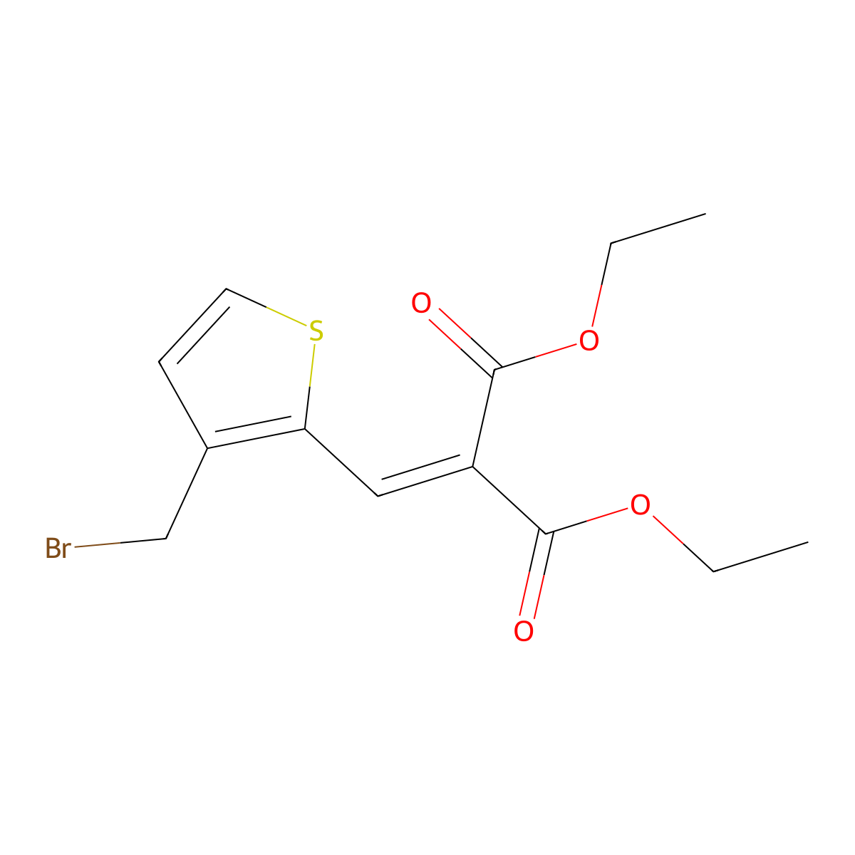 Diethyl 2-((3-(bromomethyl)thiophen-2-yl)methylene)malonate molecular structure, CAS 104085-30-5