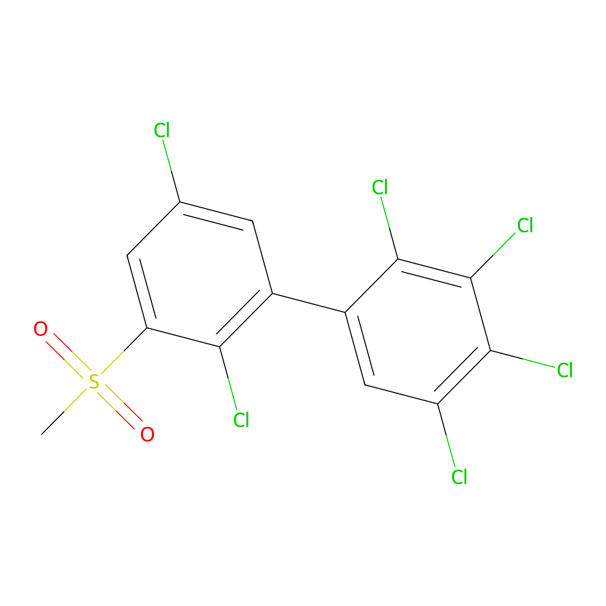 1,1'-Biphenyl, 2,2',3,4,5,5'-hexachloro-3'-(methylsulfonyl)- molecular structure, CAS 104086-18-2