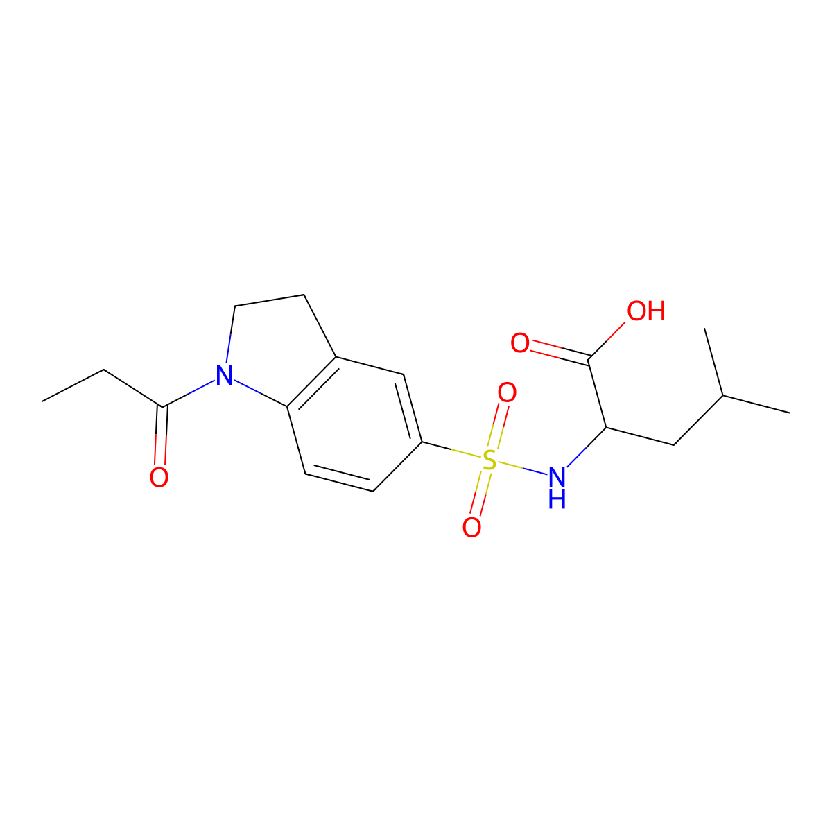 4-methyl-2-{[(1-propionyl-2,3-dihydro-1H-indol-5-yl)sulfonyl]amino}pentanoic acid molecular structure, CAS 1040882-09-4