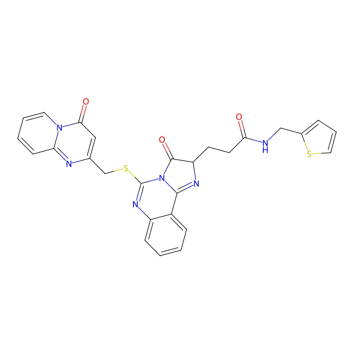 3-[3-oxo-5-[(4-oxopyrido[1,2-a]pyrimidin-2-yl)methylsulfanyl]-2H-imidazo[1,2-c]quinazolin-2-yl]-N-(thiophen-2-ylmethyl)propanamide molecular structure, CAS 1040916-99-1