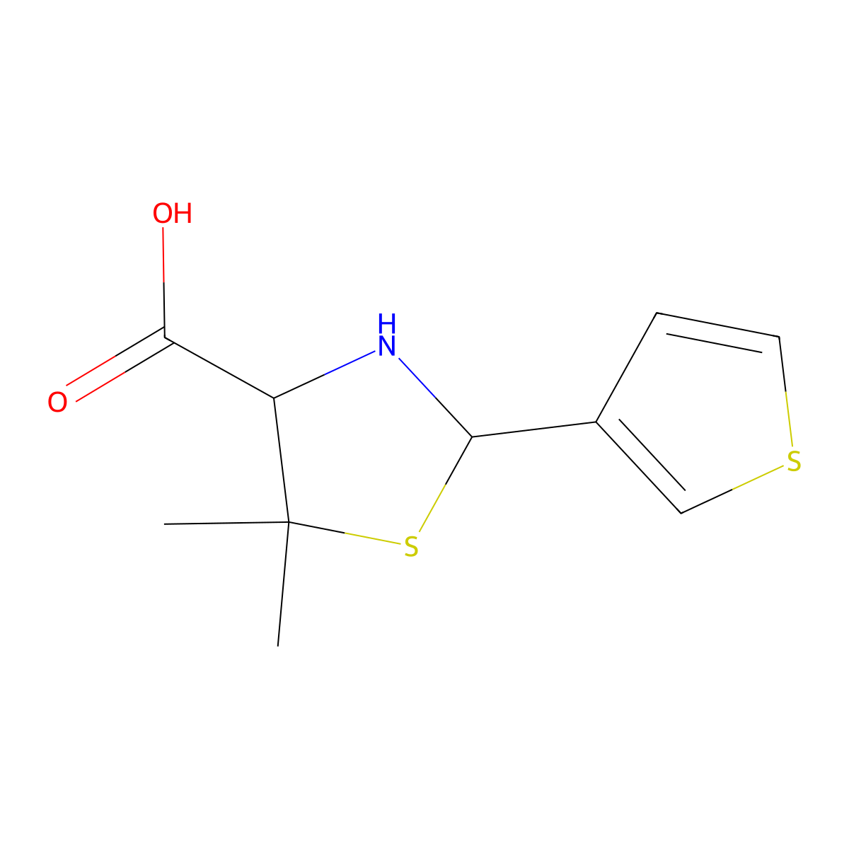 5,5-Dimethyl-2-(3-thienyl)-1,3-thiazolidine-4-carboxylic acid molecular structure, CAS 1040922-73-3
