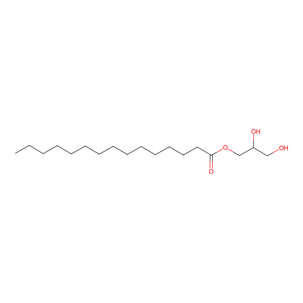 Pentadecanoic acid monoglyceride molecular structure, CAS 104140-07-0