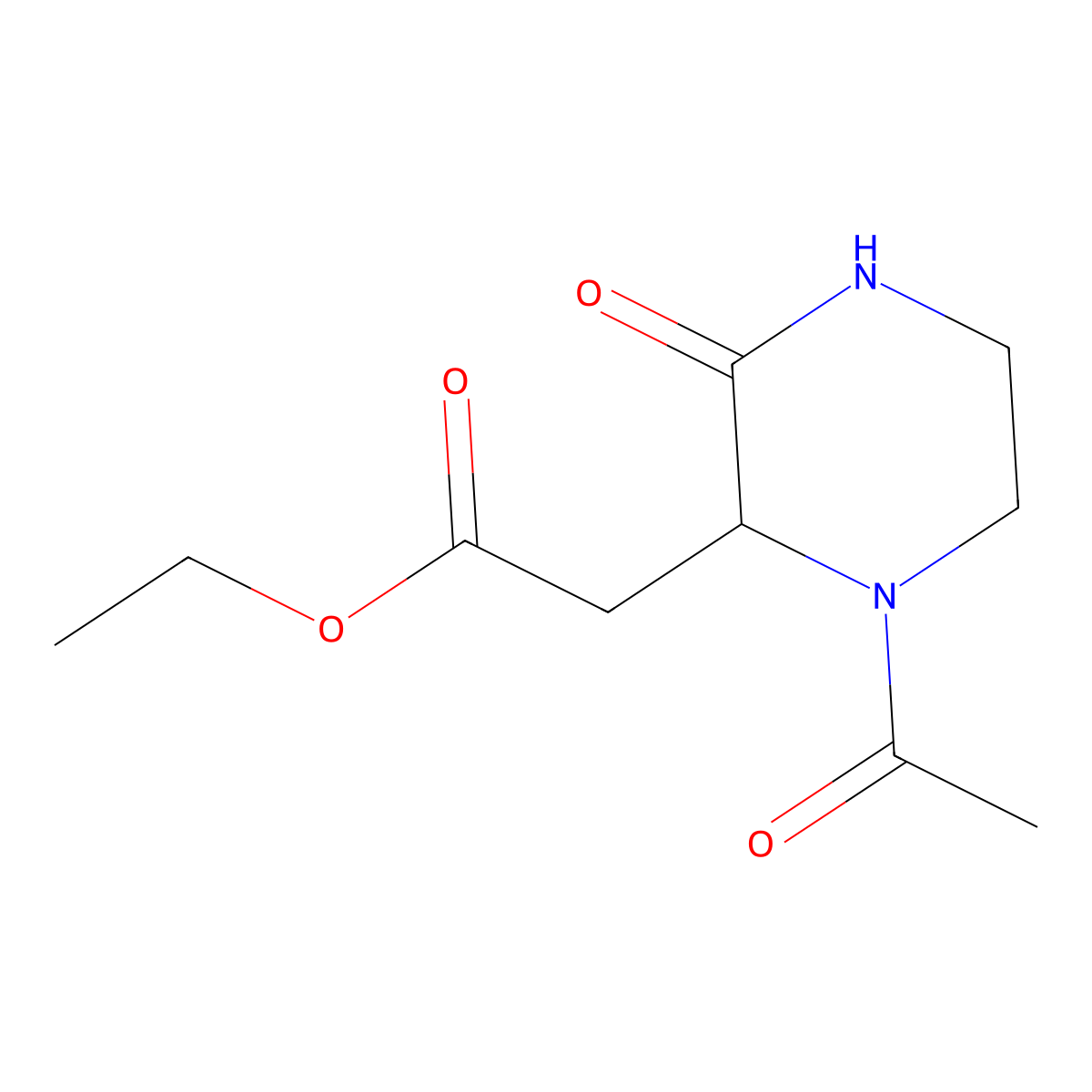 Ethyl 2-(1-acetyl-3-oxopiperazin-2-yl)acetate molecular structure, CAS 104143-60-4