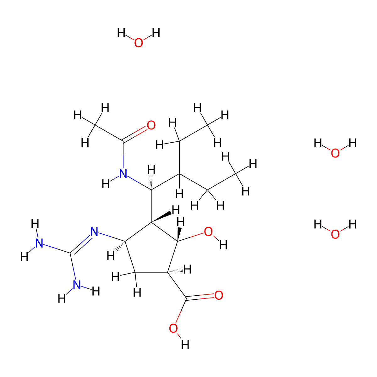 Peramivir trihydrate molecular structure, CAS 1041434-82-5