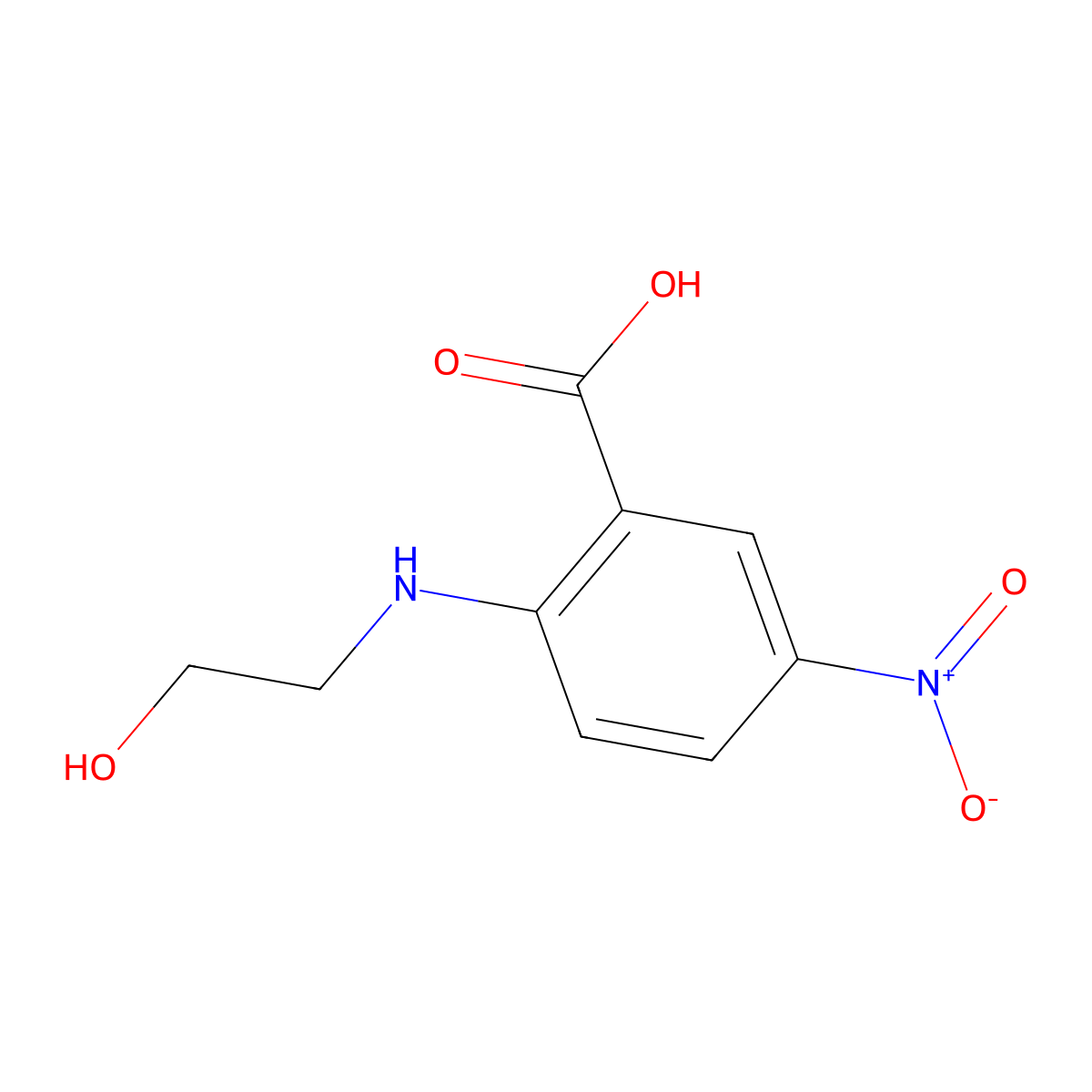 2-[(2-Hydroxyethyl)amino]-5-nitrobenzoic acid molecular structure, CAS 104144-90-3