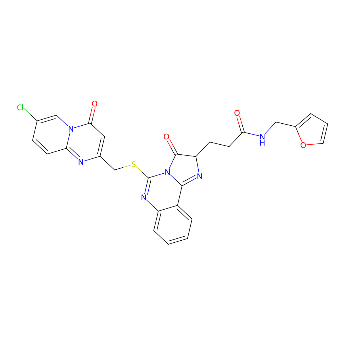 3-{5-[({7-chloro-4-oxo-4H-pyrido[1,2-a]pyrimidin-2-yl}methyl)sulfanyl]-3-oxo-2H,3H-imidazo[1,2-c]quinazolin-2-yl}-N-[(furan-2-yl)methyl]propanamide molecular structure, CAS 1041440-70-3