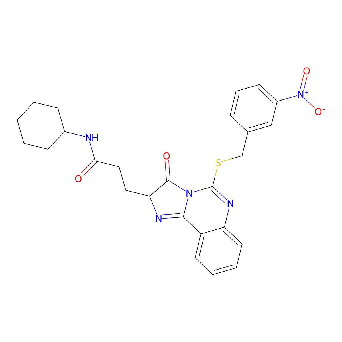 N-cyclohexyl-3-(5-{[(3-nitrophenyl)methyl]sulfanyl}-3-oxo-2H,3H-imidazo[1,2-c]quinazolin-2-yl)propanamide molecular structure, CAS 1041440-74-7