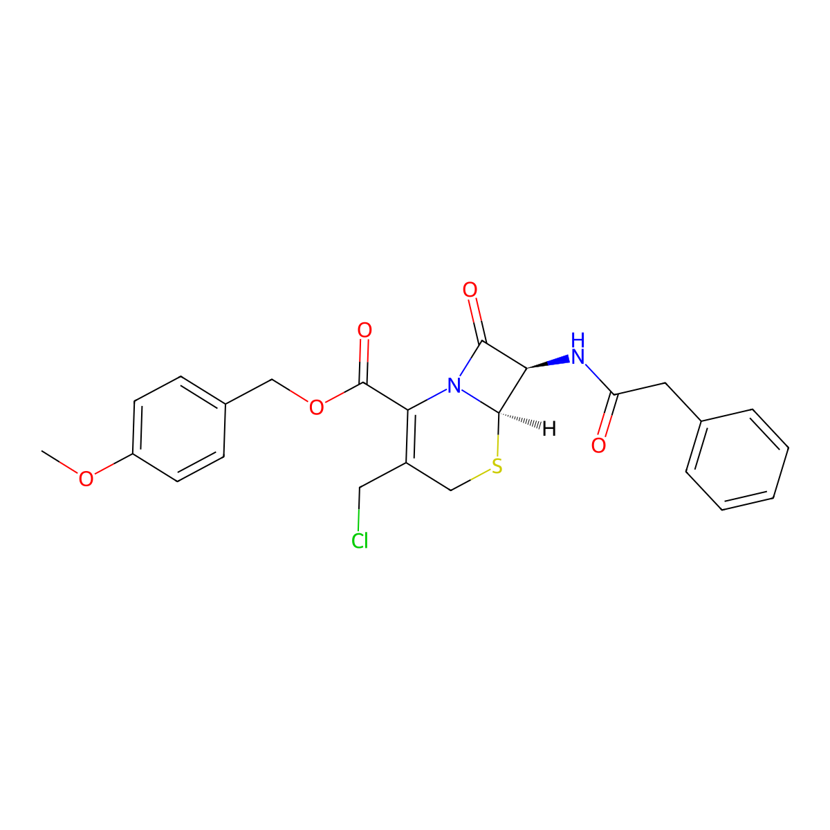 (4-Methoxyphenyl)methyl (6R,7R)-3-(chloromethyl)-8-oxo-7-((2-phenylacetyl)amino)-5-thia-1-azabicyclo(4.2.0)oct-2-ene-2-carboxylate molecular structure, CAS 104146-10-3