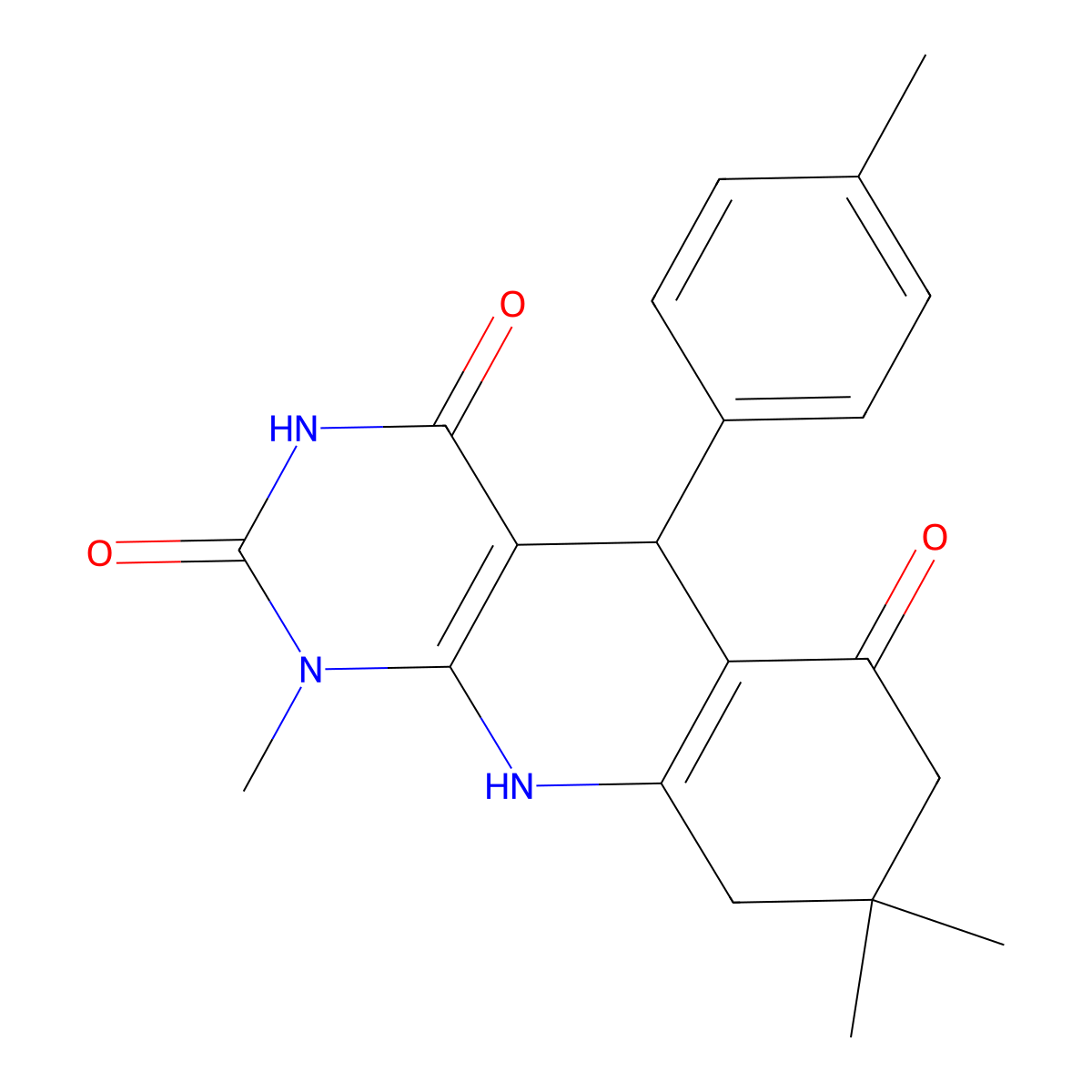 1,8,8-trimethyl-5-(4-methylphenyl)-5,8,9,10-tetrahydropyrimido[4,5-b]quinoline-2,4,6(1H,3H,7H)-trione molecular structure, CAS 1041469-43-5