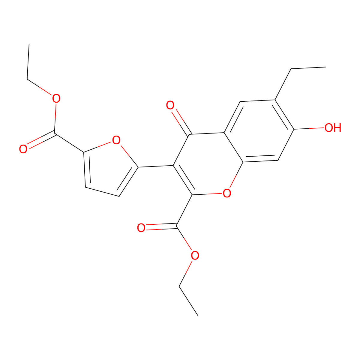 ethyl 3-(5-(ethoxycarbonyl)furan-2-yl)-6-ethyl-7-hydroxy-4-oxo-4H-chromene-2-carboxylate molecular structure, CAS 104150-69-8