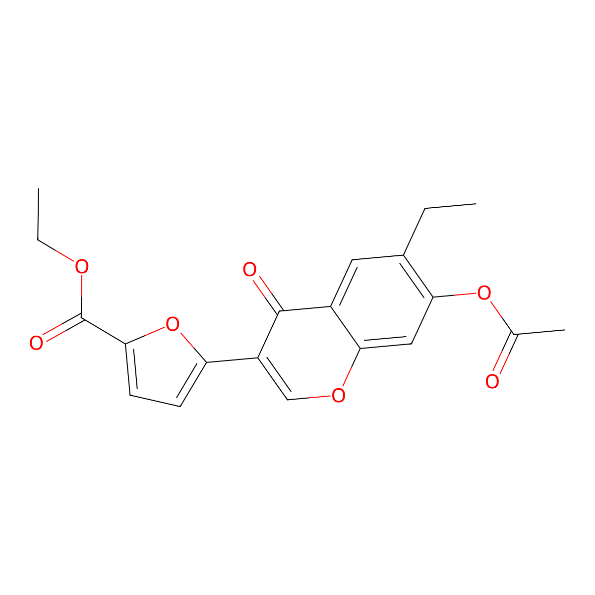 Ethyl 5-(7-acetyloxy-6-ethyl-4-oxochromen-3-yl)furan-2-carboxylate molecular structure, CAS 104150-70-1