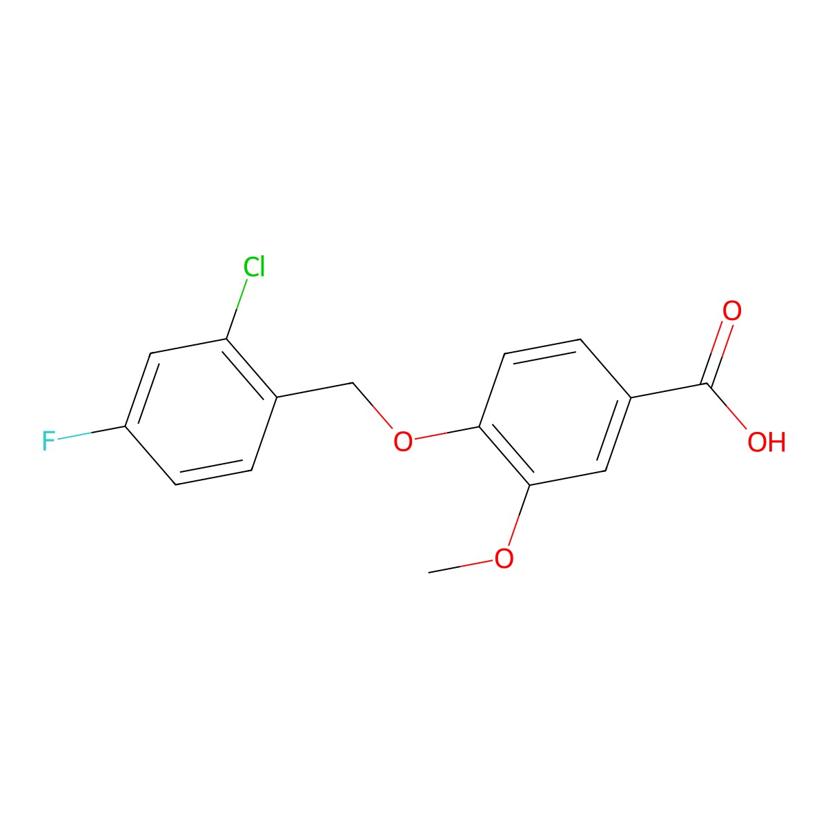 4-[(2-Chloro-4-fluorobenzyl)oxy]-3-methoxybenzoic acid molecular structure, CAS 1041547-92-5