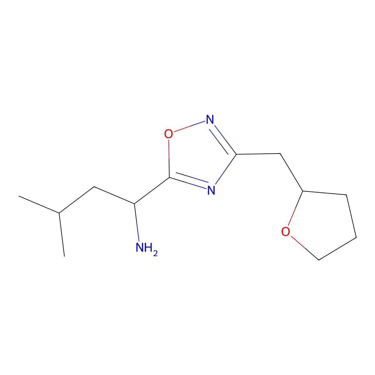 3-Methyl-1-[3-(oxolan-2-ylmethyl)-1,2,4-oxadiazol-5-yl]butan-1-amine molecular structure, CAS 1041553-35-8